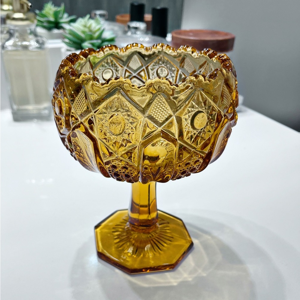 Vintage Amber Glass Candy Dish